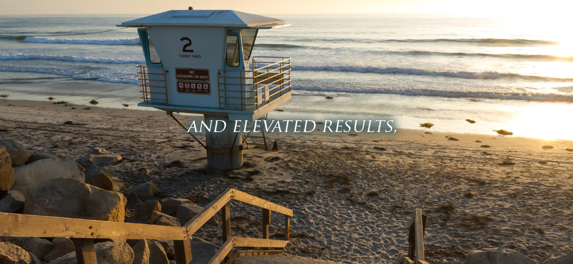 Lifeguard tower by ocean. Overlay text: and elevated results,
